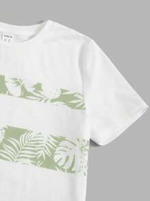 SHEIN Leap Crew Tween Boy Graphic Print Patchwork T-Shirt And Solid Shorts - Mint Green - View 3