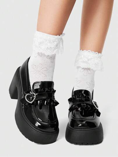Kawaii Petite High Platform runde Zehenkappe Plateau Mary Jane Schuhe für Weihnachten und Neujahr Feierstimmung Herbst und Winter Valentinstag