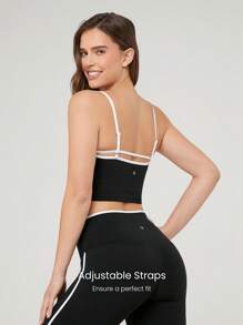 GLOWMODE FeatherFit™ Streamline Contrast Color Sweetheart Neck Adjustable Straps Active Tank Top Low Impact Yoga Pilates Studio Daily Removable Cups - Black and White - View 2