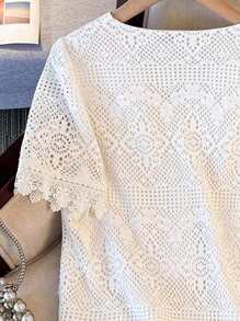 Franclia 女士夏季休闲纯色镂空衬衫 - 白色 - 查看 5