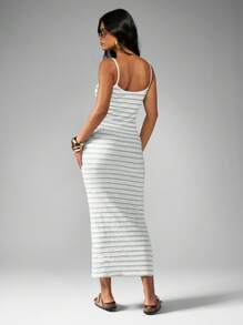 MISSGUIDED 吊带罗纹紧身长款连衣裙，夏季度假海滩风，修身及踝，适合度假派对和晚宴，女士夏季连衣裙 - 淺藍色 - 查看 2