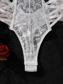 Conjunto primaveral caprichoso Vestido de encaje delicado para despedida de soltera para mujeres adultas, con diseño floral de encaje, espalda cruzada, estilizador, con costuras de princesa y forro, adecuado para la temporada de bodas y salir - Blanco - Ver 6