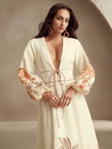 Anewsta Robe de plage décontractée bohème à imprimé de plantes tropicales pour femmes, printemps/été - Multicolore - Voir 4