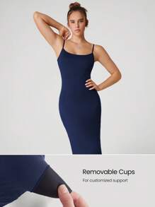 GLOWMODE Đầm Maxi Đuôi Cá Modal Dây Đeo Có Thể Điều Chỉnh Hàng Ngày Thường Ngày Mùa Hè Đầm Dự Tiệc Đầm Dài Đầm Dạ Hội - Dark Blue - Xem 4