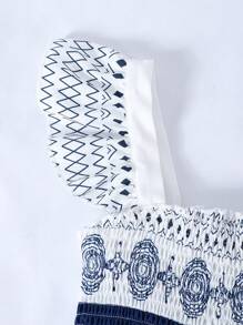 SHEIN ChillGRL Tween Girls Geometric Print Sleeveless Elasticated Waist Summer Dress - White - View 3