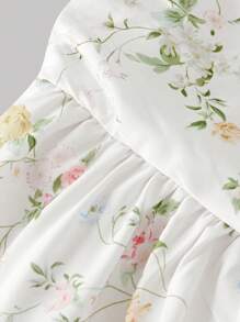 SHEIN Girlism 青少年女孩休闲舒适泡泡袖碎花长裙 - 白色 - 查看 5