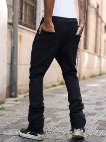 Manfinity EMRG Men's Black Washed Gothic Print Stretch Slim Fit Flared Jeans - Black - View 2