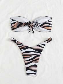 Swim Vcay 女士夏季抹胸性感度假斑马图案紧身休闲优雅两件套泳衣 - 彩色 - 查看 2