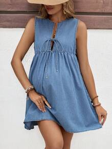 SHEIN Vestido vaquero sin mangas holgado para embarazadas, azul, atuendos de playa para embarazadas, atuendos de verano/verano para mujeres, adecuado para fiestas, vacaciones, citas, San Valentín, tardes de té, adecuado para verano, vacaciones de primavera y verano, atuendos de playa de moda, Día de la Madre/mamá/madre/mamá/Día de la Madre/mamá/mamá/regalo del Día de la Madre