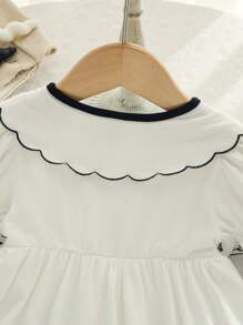 Baby Girls Cute Summer Versatile Sweet Floral Pattern Peter Pan Collar Short Sleeve Dress - White - View 5