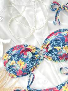 SHEIN Swim Tropical Print Tankini Swimsuit, Random Print For Summer Beach Vacation - Multicolor - View 4