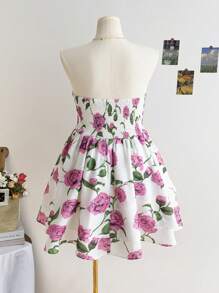 Soleia Váy ống thường ngày họa tiết hoa hồng cỡ lớn cho nữ đi biển, thích hợp cho mùa thu trở lại trường - Nhiều màu - Xem 2