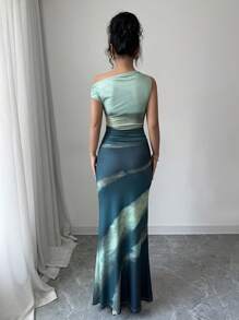 Rafferiza Petite 女士时尚不对称领口连衣裙，适合夏季 - 綠色 - 查看 2