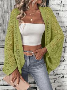 SHEIN LUNE Women's Casual Cardigan, Plain Color, Fashion Design, Suitable For Spring & Autumn - Green - View 3