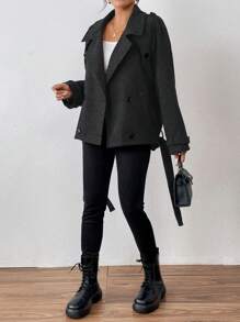 Chiquease Collared Short Casual Design Jacket - Black - View 5