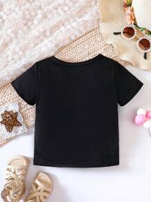 SHEIN GraphicGems Baby Girl Bear Print Round Neck Short Sleeve Top