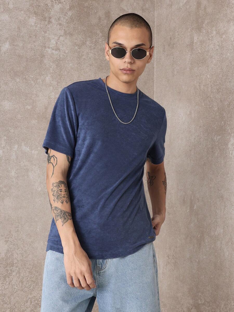 SUMWON Essentielle Sommer Frottee T-Shirt Extra Weich Premium Frottee Reguläre Passform Lässig Kurzarm Athletisch Lässig Strandmode Modernes Basis T-Shirt