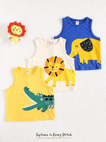Cozy Pixies Set de 3 piezas de chaleco de punto suave con cuello redondo sin mangas con diseños de animales de dibujos animados para bebé niño