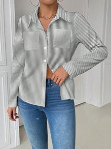 INAWLY 女士大码修身白衬衫，有领子和口袋，休闲