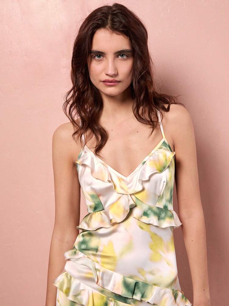 SHEIN Maija Women's Elegant Floral Print Ruffle Backless Dress, Summer