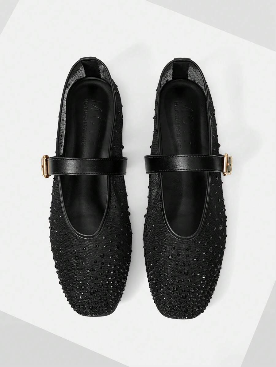 MOTF PREMIUM WOMEN'S COMFORTABLE VERSATILE SQUARE TOE MARY JANE FLATS, SUITABLE FOR COMMUTING & CASUAL WEAR FOR CHRISTMAS - Black - View 1