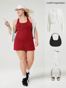 GLOWMODE FeatherFit™-Air Plus Size Peekaboo Strappy Dress With Built-In Anti-Slip Shorts Low Impact Yoga Daily Summer Dress Black Drss Quick Dry Moisture Wicking