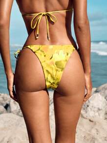 Opulessa Women's Boho Yellow Tie Back Bikini Bottoms: Knitted Fabric For Beach Comfort - Yellow - View 2