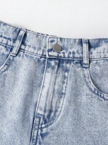 Tween Boys Fashionable Minimalist Comfortable Fitted Light Washed Blue Casual Daily Versatile Jeans, Spring/Autumn - Light Wash - View 7