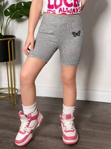 3pcs/Set Young Girl Short Letter Print Casual Leggings - Multicolor - View 3