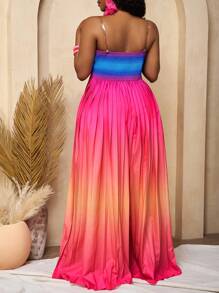 Slaydiva 2025 Women's Gradient Print Sleeveless Pleated Ruched Off Shoulder Wide Leg Jumpsuit For Summer Beach - Multicolor - View 2