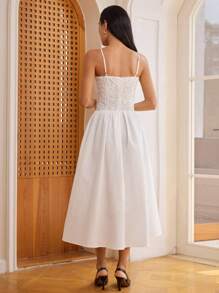 Dazy-Less 女士夏季休闲纹理欧根纱蕾丝紧身中长款吊带裙商务休闲女装