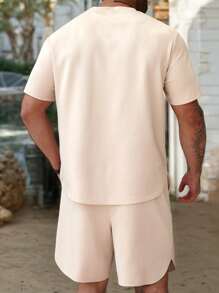 ResortEase Men Plus Size Solid Color Round Neck Short Sleeve T-Shirt And Shorts Set