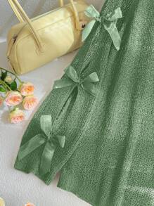 SHEIN Privé 加大码绿色文艺复兴博览会蝴蝶结透明针织套头衫，毕业典礼 - 綠色 - 查看 10