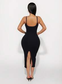 Sirith Seamless Knit Sexy Deep V-Neck Dress ,Bodycon Dress - Black - View 7