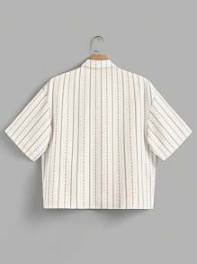 Manfinity VCAY Men's Casual Woven Pattern Loose Drop Shoulder Short Sleeve Shirt - Multicolor - View 6