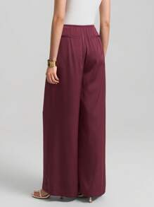 Ontre 女式阔腿裤，都市时尚风格，酒红色，斜纹面料，松紧腰带，女式长裤，抽绳腰部设计，修身腰部设计，日常穿着，女式裤子，春夏