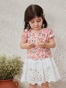 Blossori Short de niña bebé con borde de encaje blanco, elegante estilo francés, para primavera/verano - Blanco - Ver 7