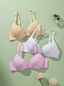 SHEIN 3pcs Set Solid Simplemyld Push Up Wireless Bras For Women - Multicolor - View 1