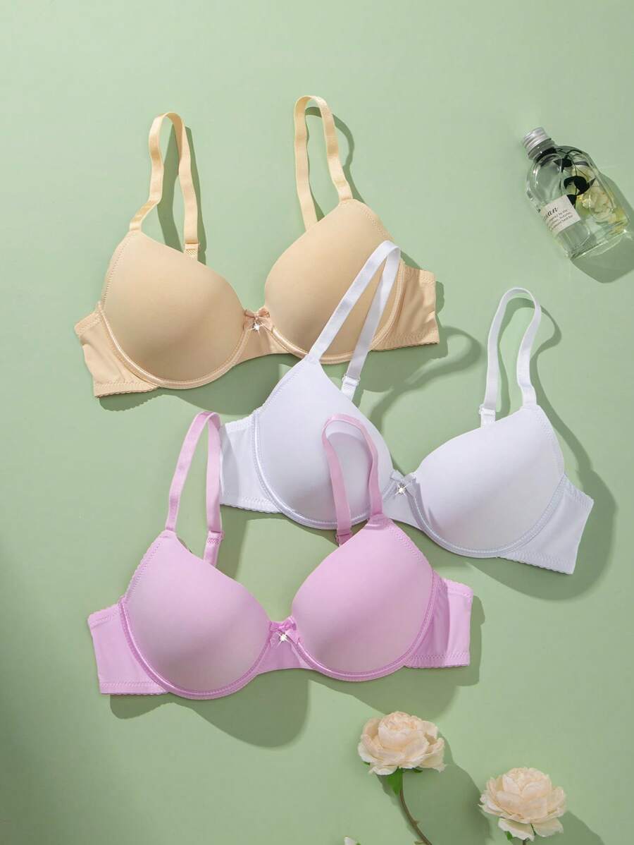 SHEIN 3pcs Set Solid Simplemyld Push Up Wireless Bras For Women - Multicolor - View 1