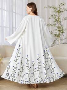Al Najma Plus Size Women's Elegant Floral Print Arabic Abaya, Robe, Modest