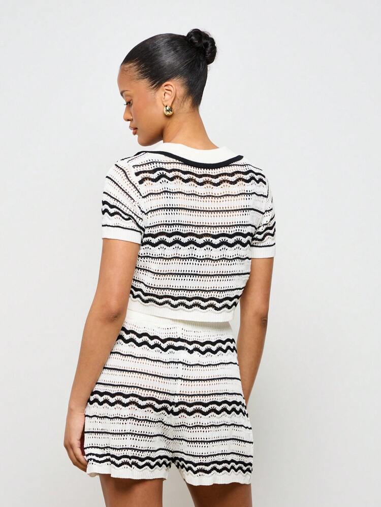 Crochet Knit Wavy Pattern Two Piece Set