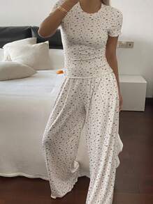 Livesso 女士休闲舒适睡衣套装，夏季 - 白色 - 查看 3