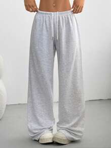 SHEIN PETITE CURVE Women's Summer Simple Front Tie Loose Sweatpants, Casual Daily Wear