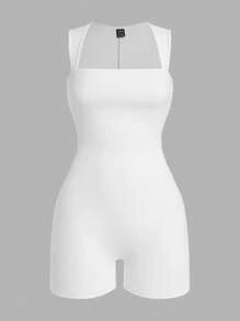 SHEIN EZwear Bộ 3 quần yếm bó sát không tay màu trơn, thường ngày mùa hè - Nhiều màu - Xem 4