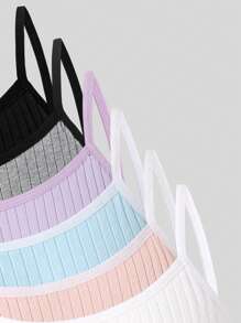 6件套女童纯色纹理面料吊带背心和内裤套装，粉色、紫色、灰色、蓝色、黑色、白色，采用有机棉制成