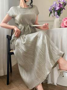 DAZY Conjunto de 2 piezas para mujer: blusa de manga de murciélago con textura y falda, primavera/verano