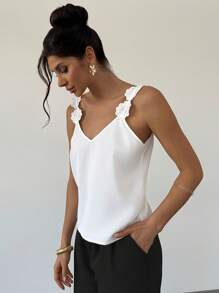 Firerie 新款优雅露背花卉领女式衬衫，露背3D花朵白色上衣，夏季女士节日优雅上衣，婚礼宾客女士教堂女士度假装。 - 白色 - 查看 7