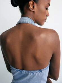 Maija 女士牛仔背带裤和连身裤休闲修身无袖连体衣，蓝色 - 淺色水洗藍 - 查看 2