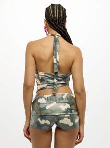SUMWON WOMEN Halter Neck Camouflage Crop Top Festival Dance Club Party Wear Summer Streetwear Y2K Military Style Urban Fashion Top - Multicolor - View 2