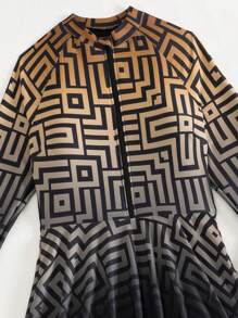 Swim Shayni 2pcs Ombre Gradient Print Zip-Front Long Sleeve Top And Pants Set, Style Abaya For Summer Beach Vacation - Brown - View 7